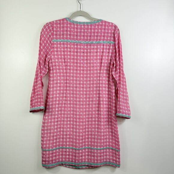 Vineyard Vines Cowrie Shell Mirrored 100% Silk Tunic Dress Size 4 Embroidered - Picture 10 of 16